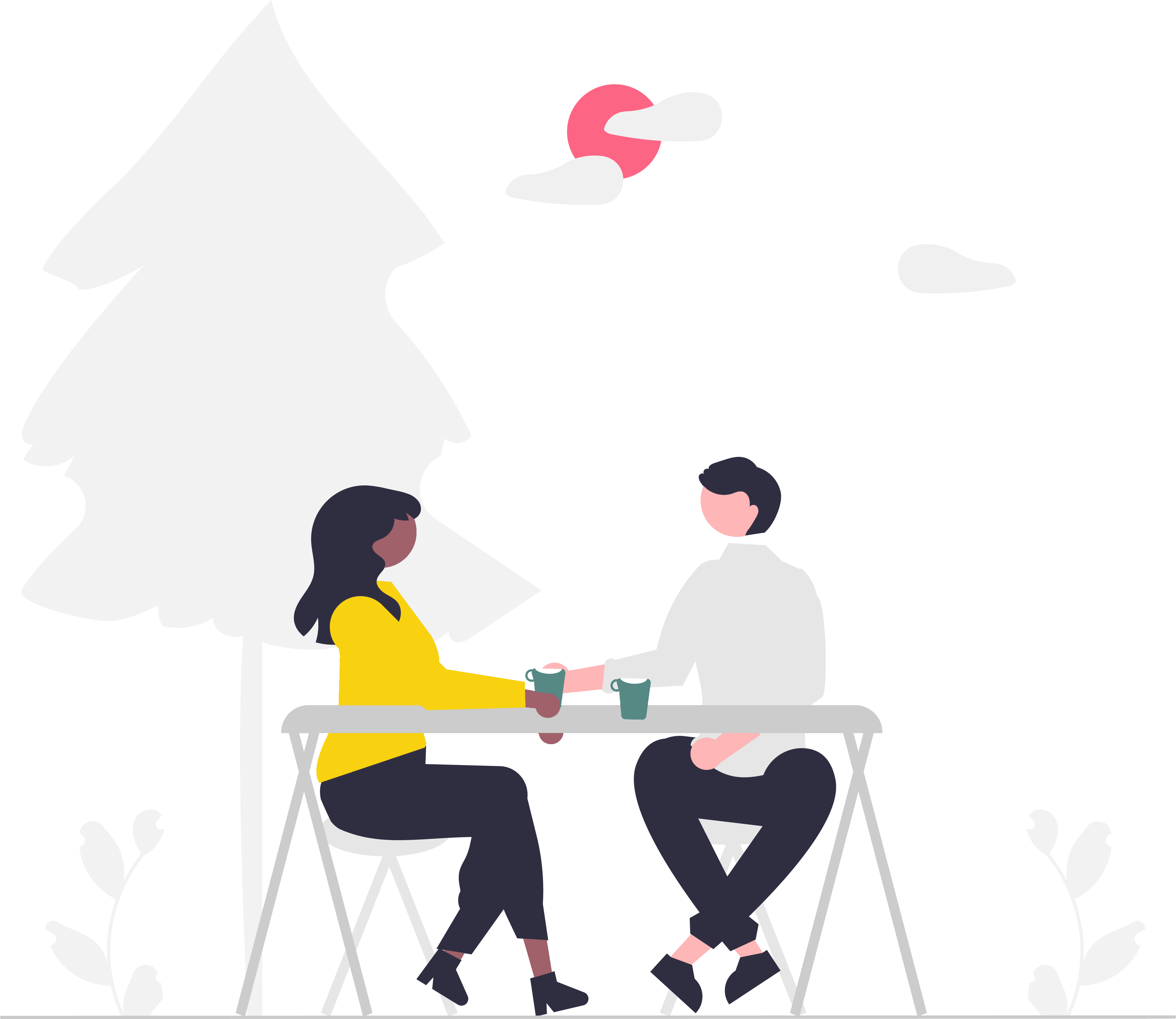 illustration of two people having a coffee chat