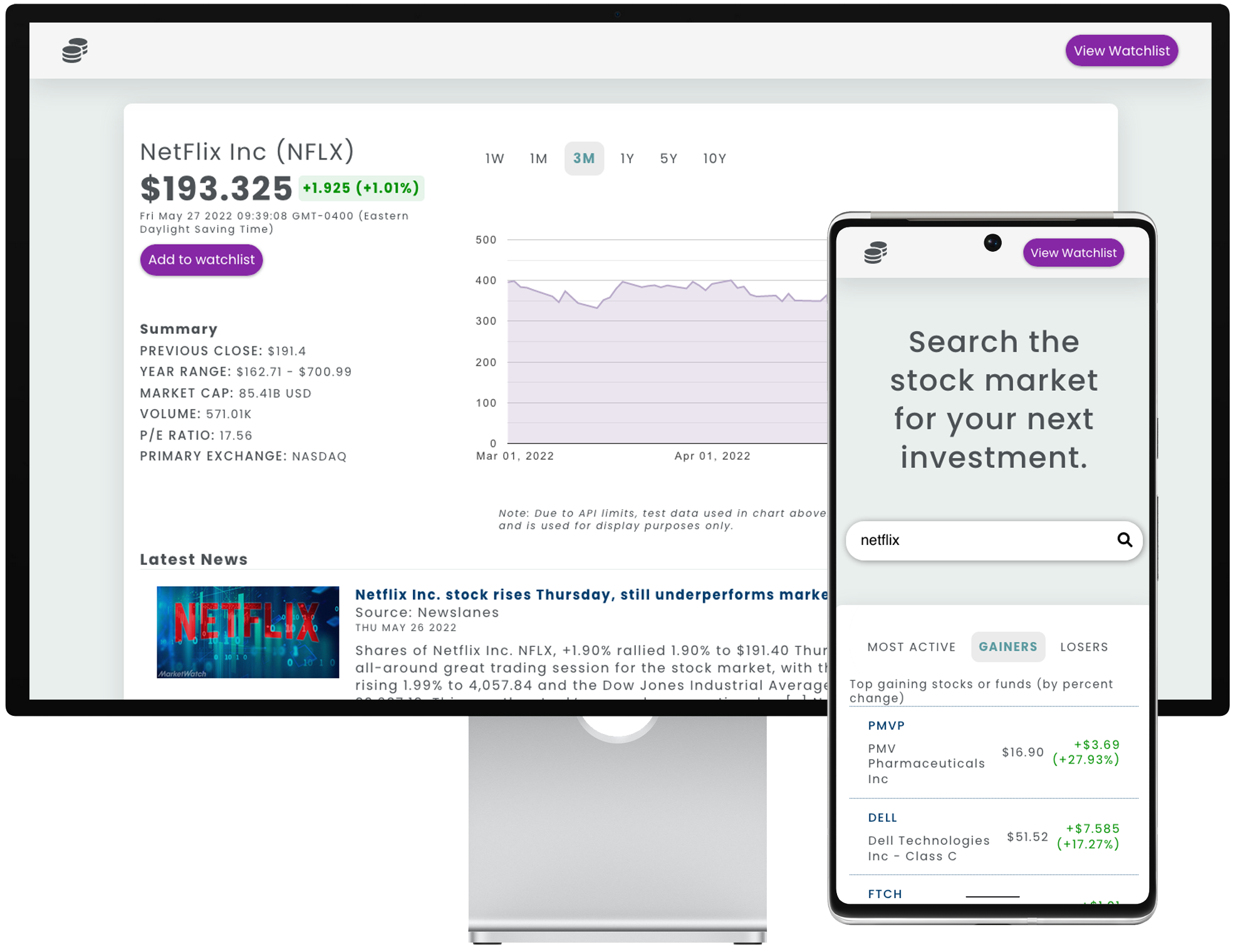 image of desktop and mobile view of stock finder app